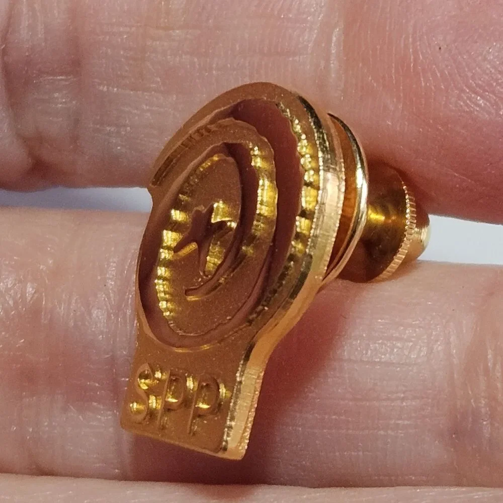 SPP Gold Tone Lapel Pin Featuring Star And Spiral Symbol Vintage Collectible